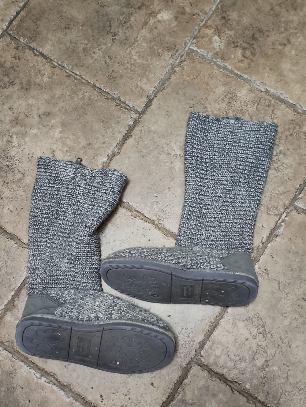Sonoma Girls Grey Marl Sweater Knit Zip Up Mid-Calf Slouch Boots - Size 3 GUC